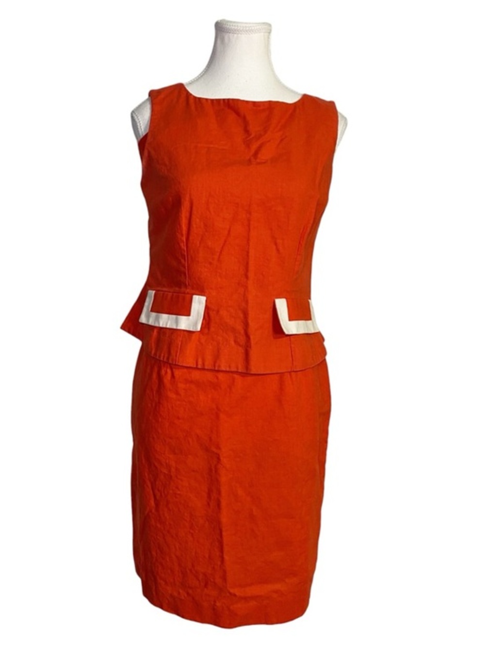 Stephanie Erin Vintage Orange Linen Skirt Set | Mod 2-Piece Suit
